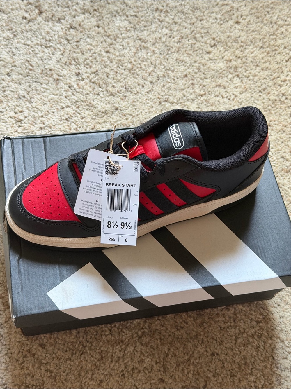 Adidas Break Start Sneakers Black Red White Size 8.5 Men/9.5 Women JR1440